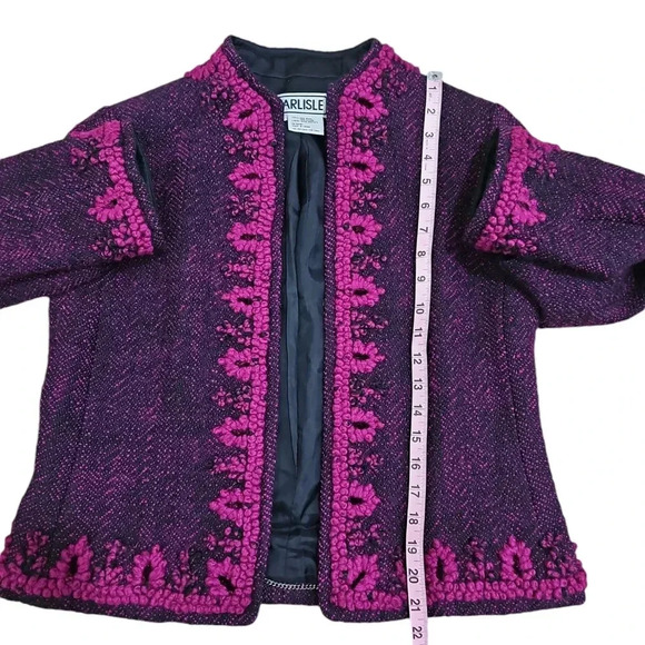 Carlisle Wool Blazer Pants Set Size 10 Purple Embroidered Asian Vintage Office - Picture 7 of 11